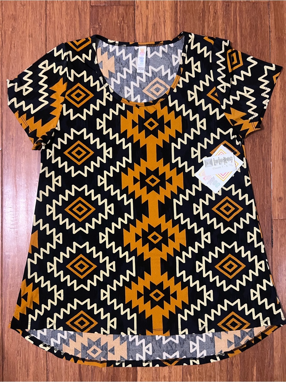 LuLaRoe Classic Tee Black, Brown & Cream Aztec Scoop Neck Top